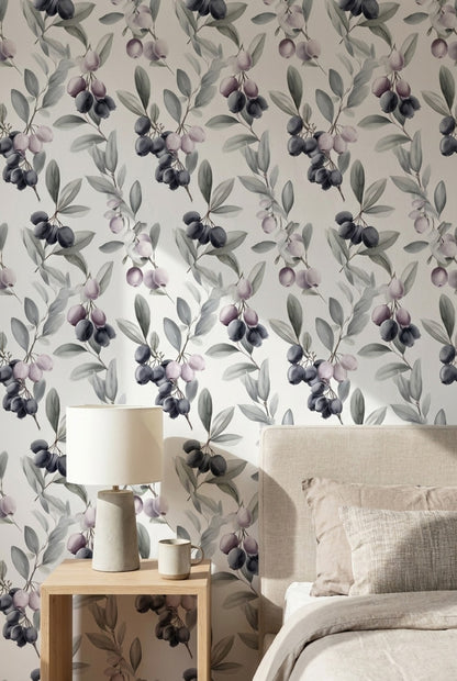 White Background Wallpaper Green Purple Wall Decor
