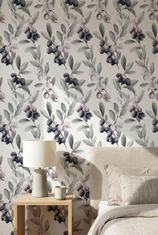 White Background Wallpaper Green Purple Wall Decor