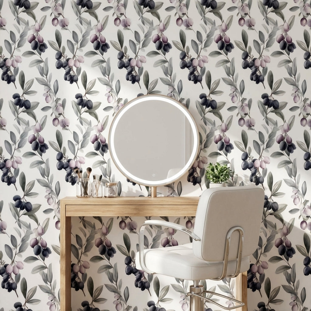 White Background Wallpaper Green Purple Wall Decor