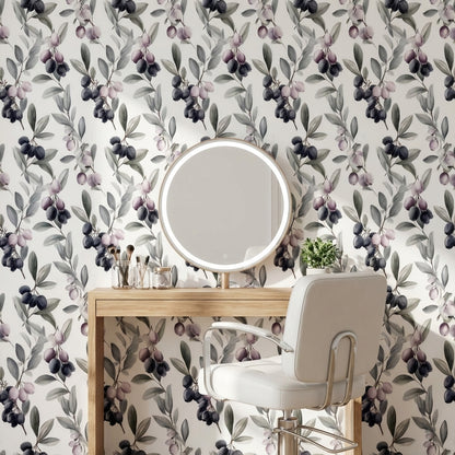 White Background Wallpaper Green Purple Wall Decor