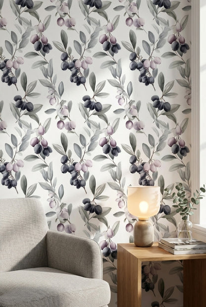 White Background Wallpaper Green Purple Wall Decor