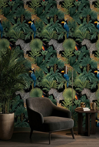 Jungle Wildlife Wallpaper Tropical Leopard Wall Mural