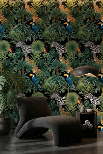 Jungle Wildlife Wallpaper Tropical Leopard Wall Mural