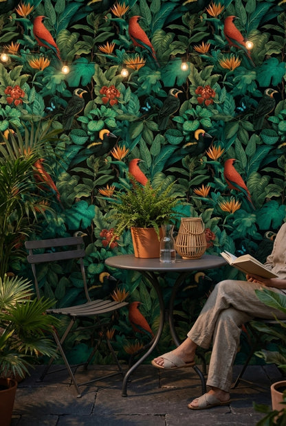 Tropical Birds Wallpaper Shades Green Wall Mural