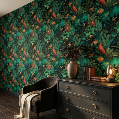 Tropical Birds Wallpaper Shades Green Wall Mural