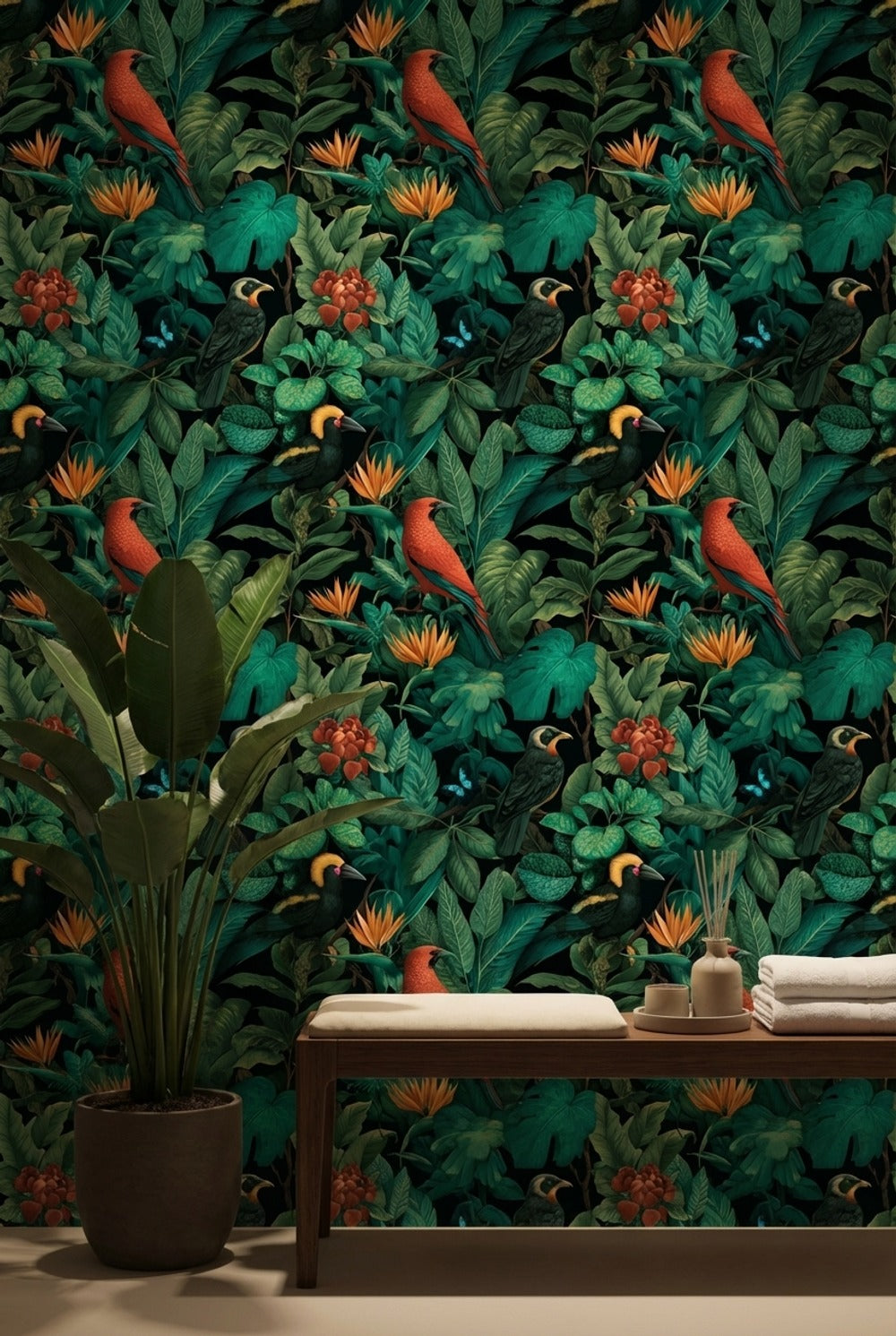 Tropical Birds Wallpaper Shades Green Wall Mural
