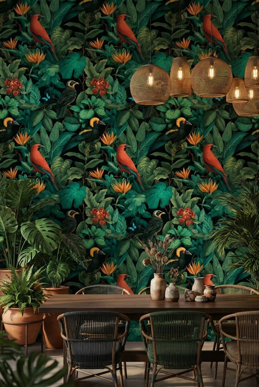 Tropical Birds Wallpaper Shades Green Wall Mural