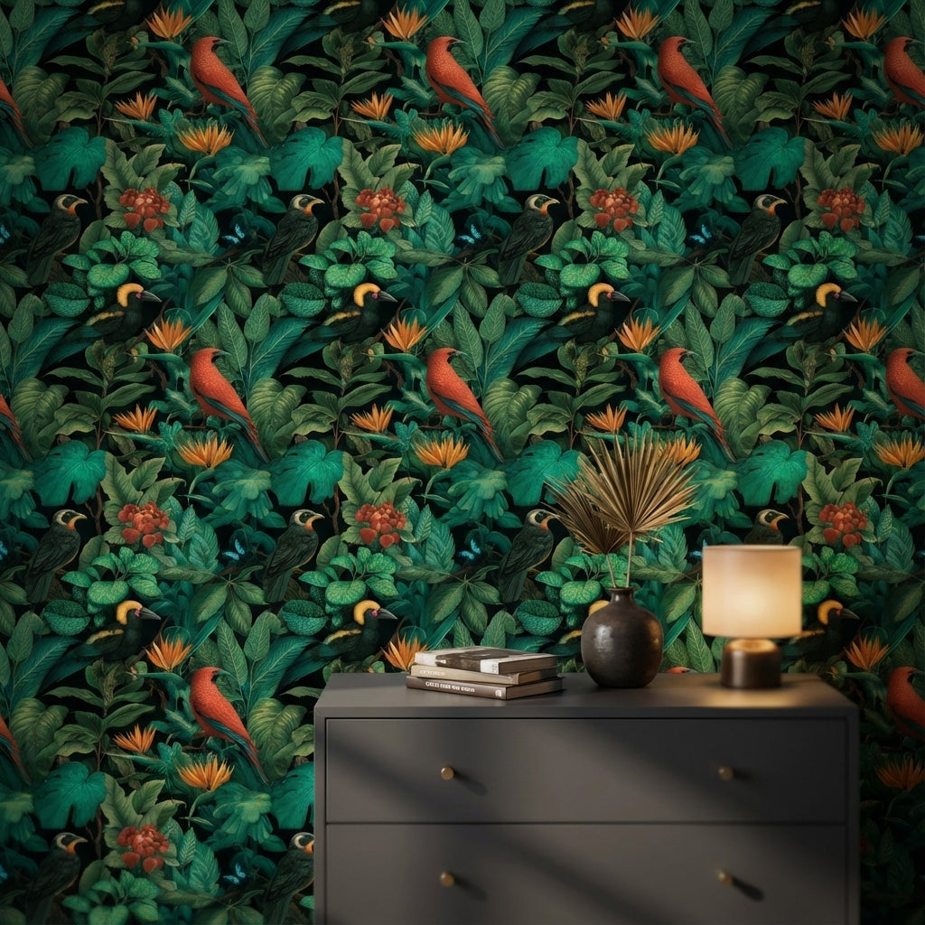 Tropical Birds Wallpaper Shades Green Wall Mural
