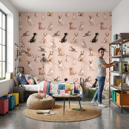 Cats Wallpaper Dogs Watercolor Decorative Mural
