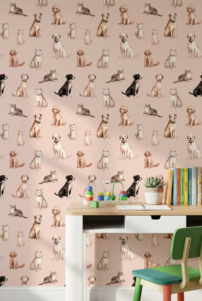 Cats Wallpaper Dogs Watercolor Decorative Mural