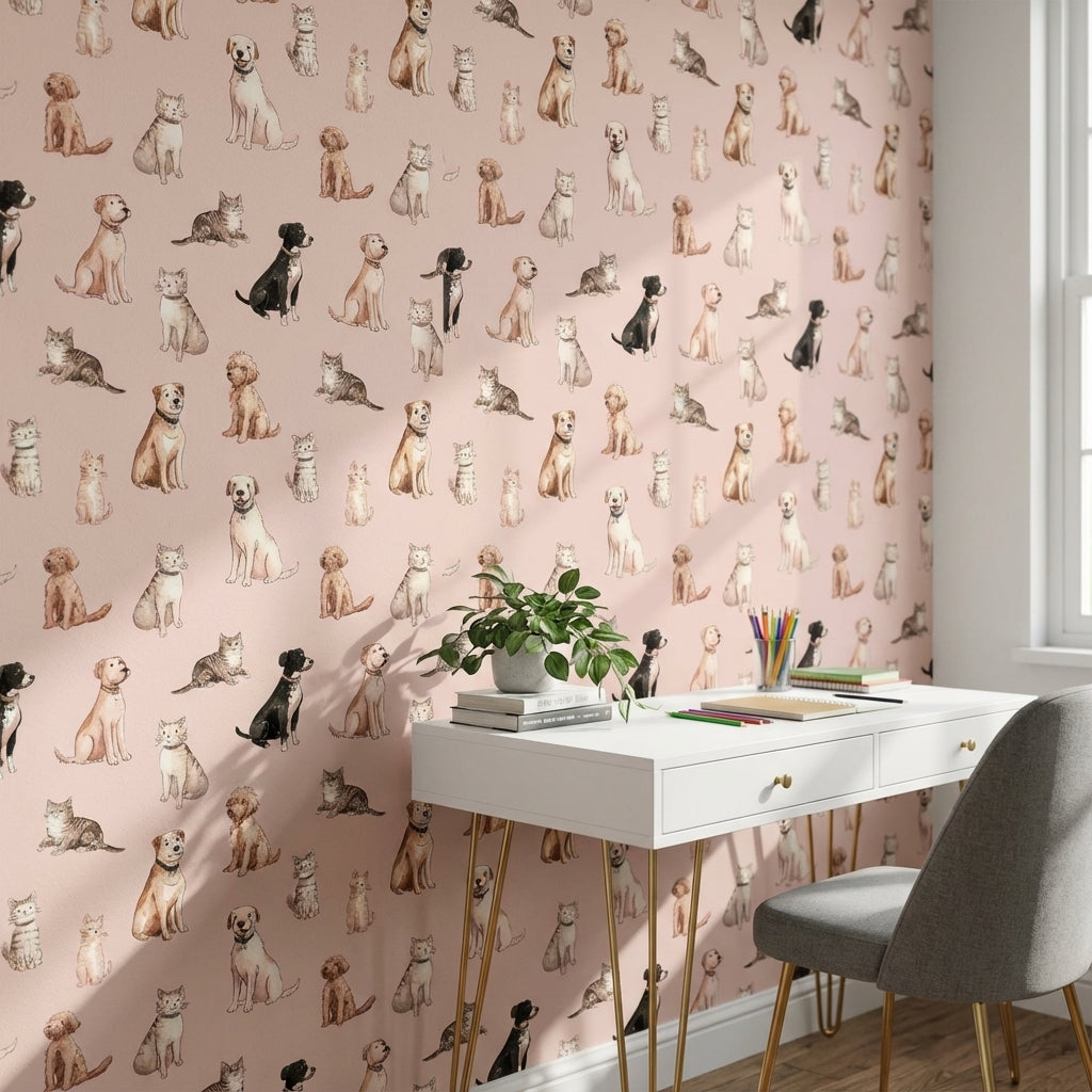 Cats Wallpaper Dogs Watercolor Decorative Mural