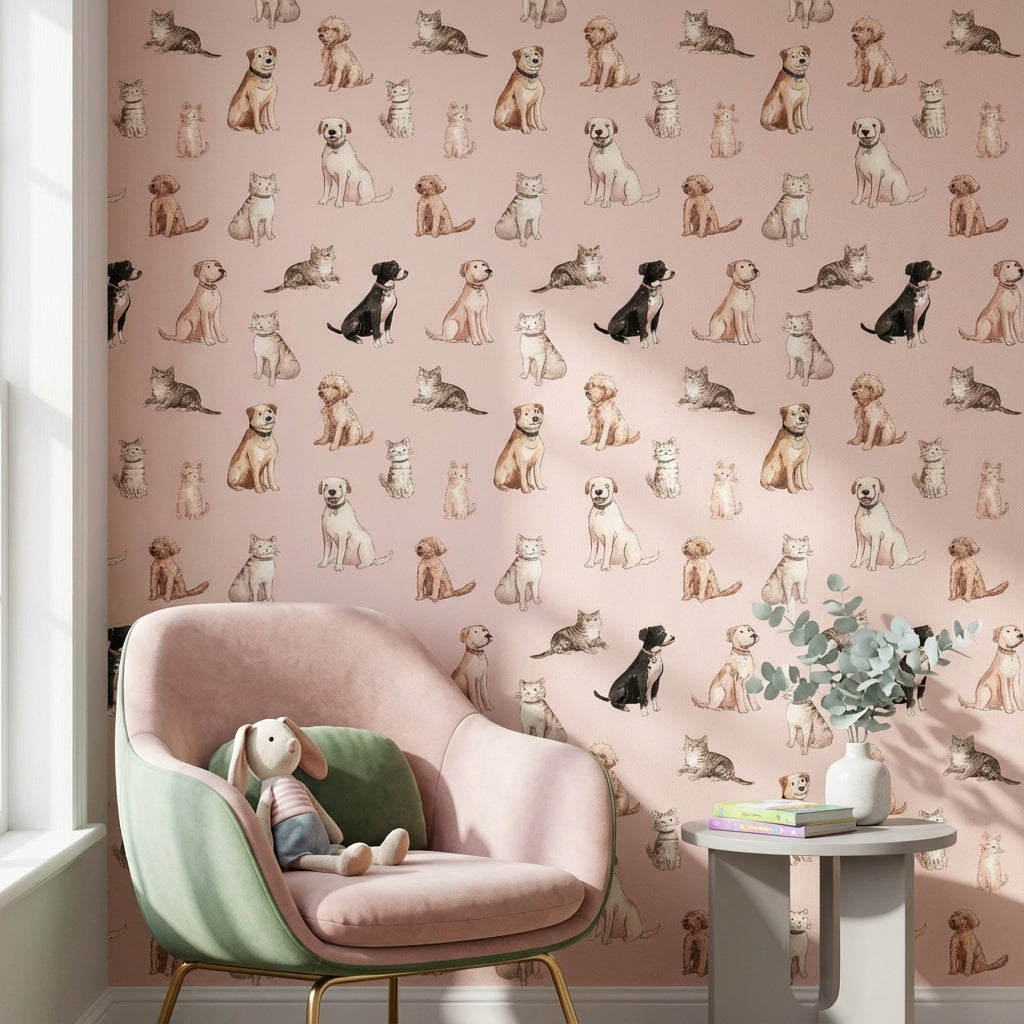 Cats Wallpaper Dogs Watercolor Decorative Mural