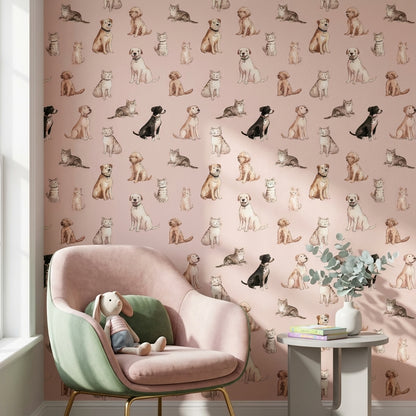 Cats Wallpaper Dogs Watercolor Decorative Mural