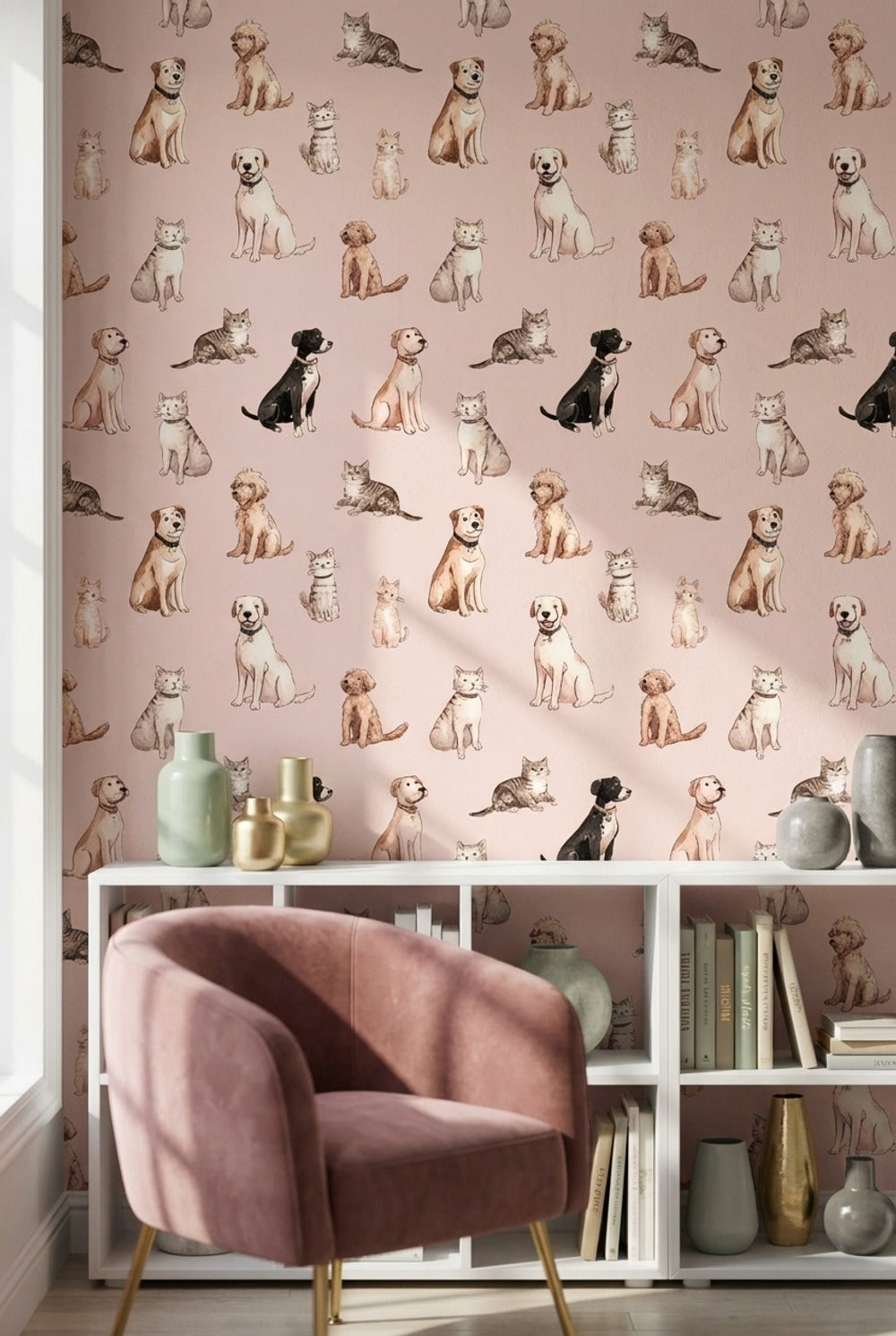 Cats Wallpaper Dogs Watercolor Decorative Mural