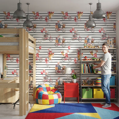 Mice Wallpaper Bicycles Removable Whimsical Wall Mural