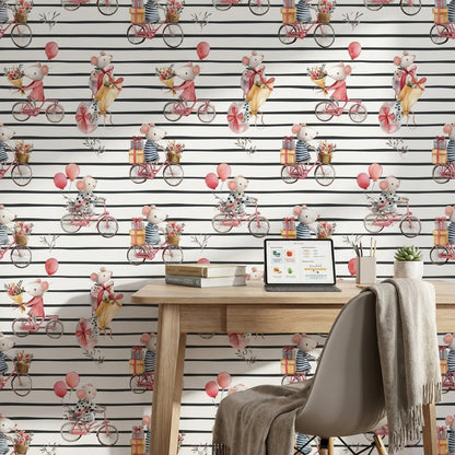 Mice Wallpaper Bicycles Removable Whimsical Wall Mural