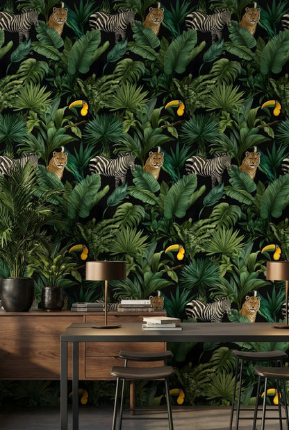 Shades Of Green Wallpaper Tropical Removable Animal Wall Mural