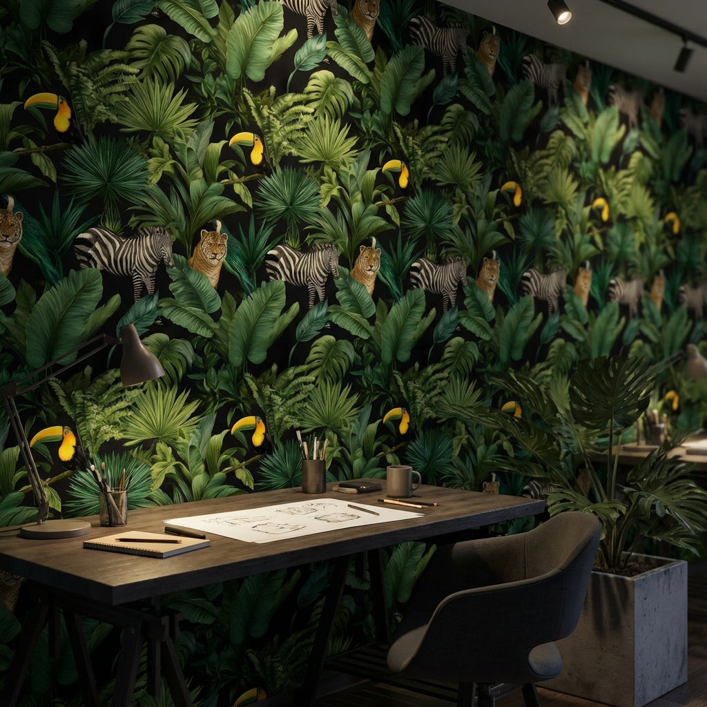 Shades Of Green Wallpaper Tropical Removable Animal Wall Mural