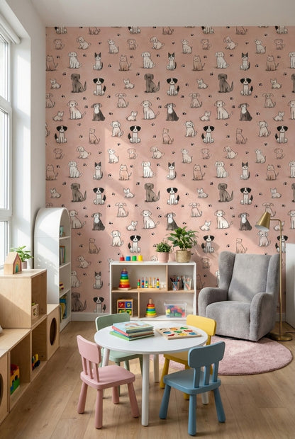 Cartoon Animals Wallpaper Pink Playful Decorative Mural
