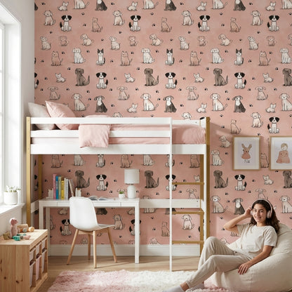Cartoon Animals Wallpaper Pink Playful Decorative Mural