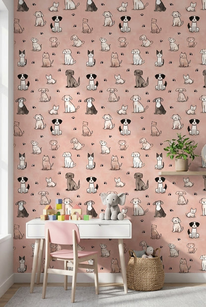 Cartoon Animals Wallpaper Pink Playful Decorative Mural