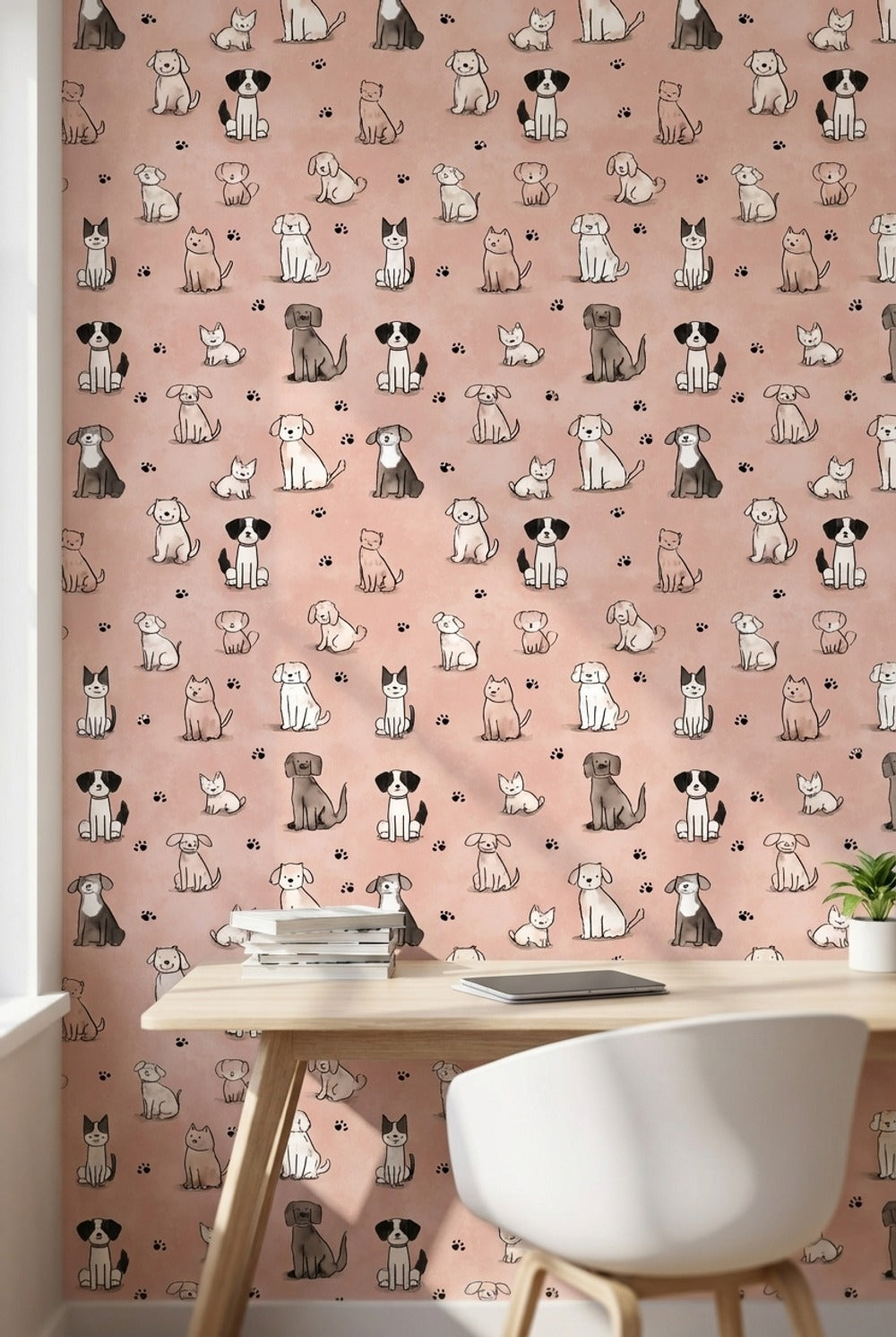 Cartoon Animals Wallpaper Pink Playful Decorative Mural