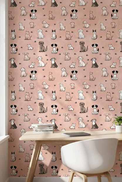 Cartoon Animals Wallpaper Pink Playful Decorative Mural