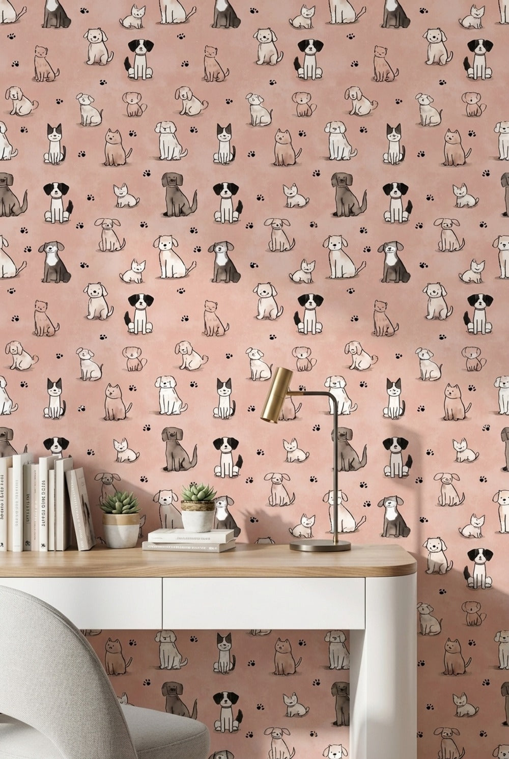 Cartoon Animals Wallpaper Pink Playful Decorative Mural