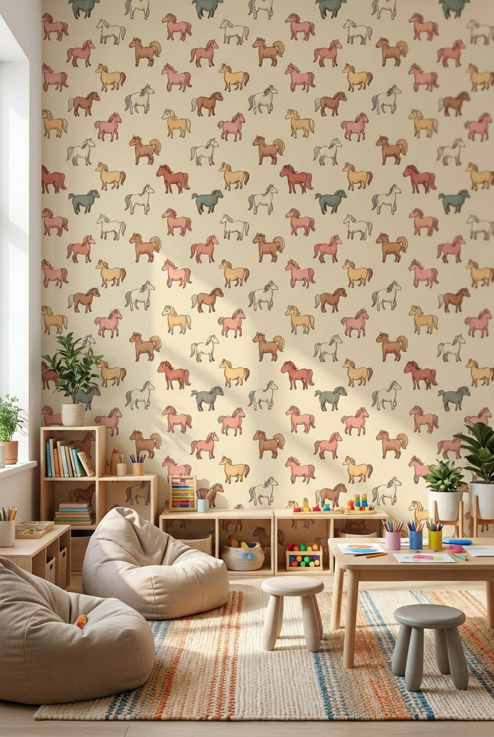 Horses Wallpaper Cartoon Playful Wall Decor