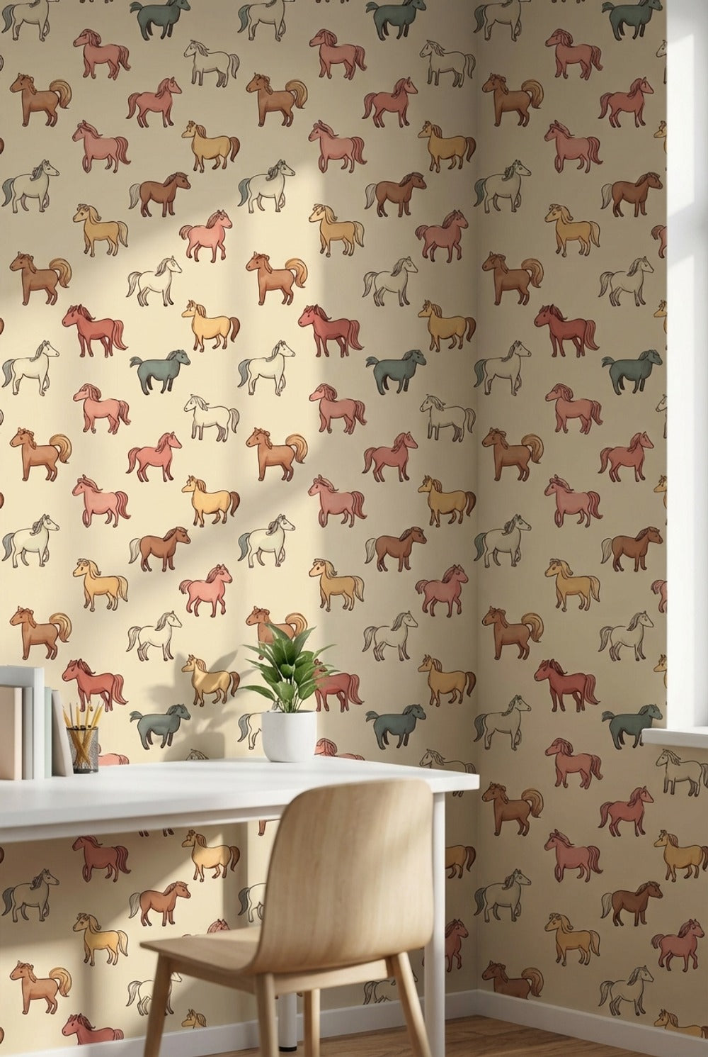 Horses Wallpaper Cartoon Playful Wall Decor