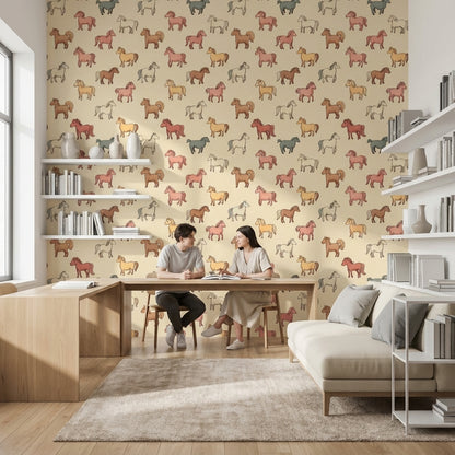 Horses Wallpaper Cartoon Playful Wall Decor