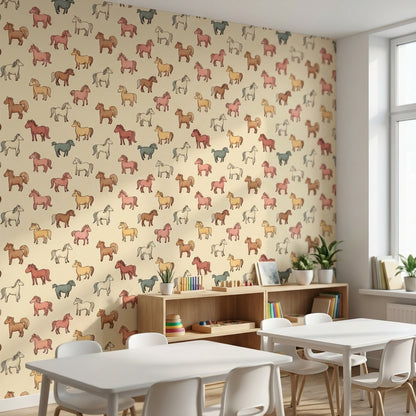 Horses Wallpaper Cartoon Playful Wall Decor