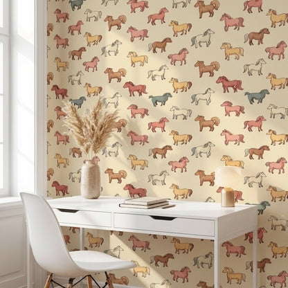 Horses Wallpaper Cartoon Playful Wall Decor