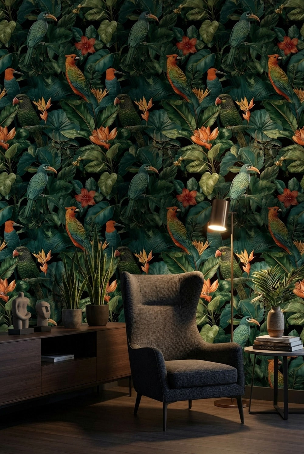 Tropical Birds Wallpaper Floral Modern Decorative Mural