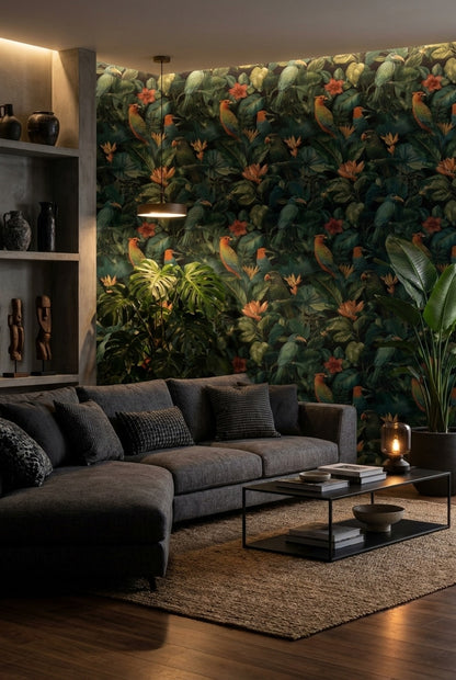 Tropical Birds Wallpaper Floral Modern Decorative Mural