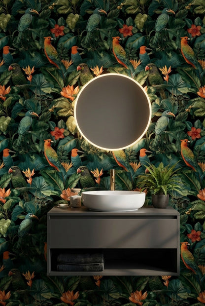 Tropical Birds Wallpaper Floral Modern Decorative Mural