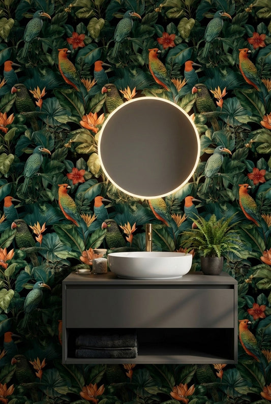 Tropical Birds Wallpaper Floral Modern Decorative Mural