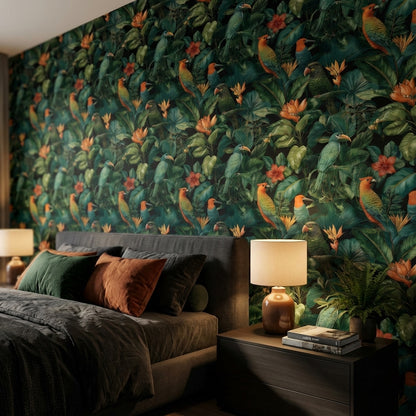 Tropical Birds Wallpaper Floral Modern Decorative Mural
