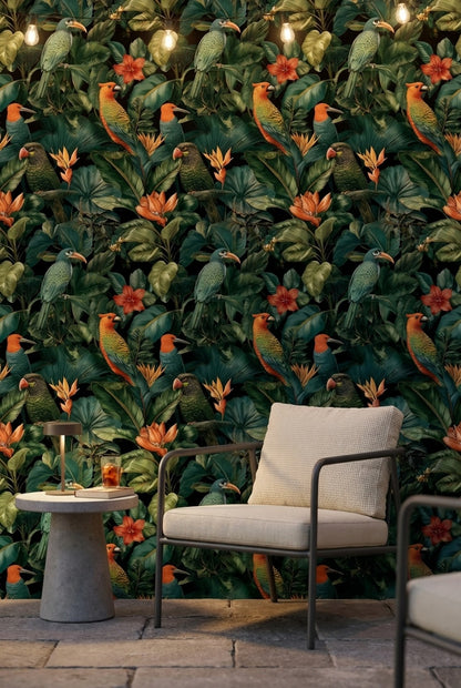 Tropical Birds Wallpaper Floral Modern Decorative Mural