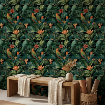 Tropical Birds Wallpaper Floral Modern Decorative Mural