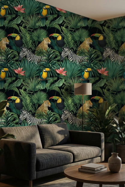 Tropical Wallpaper Jungle Animals Removable Wall Decor