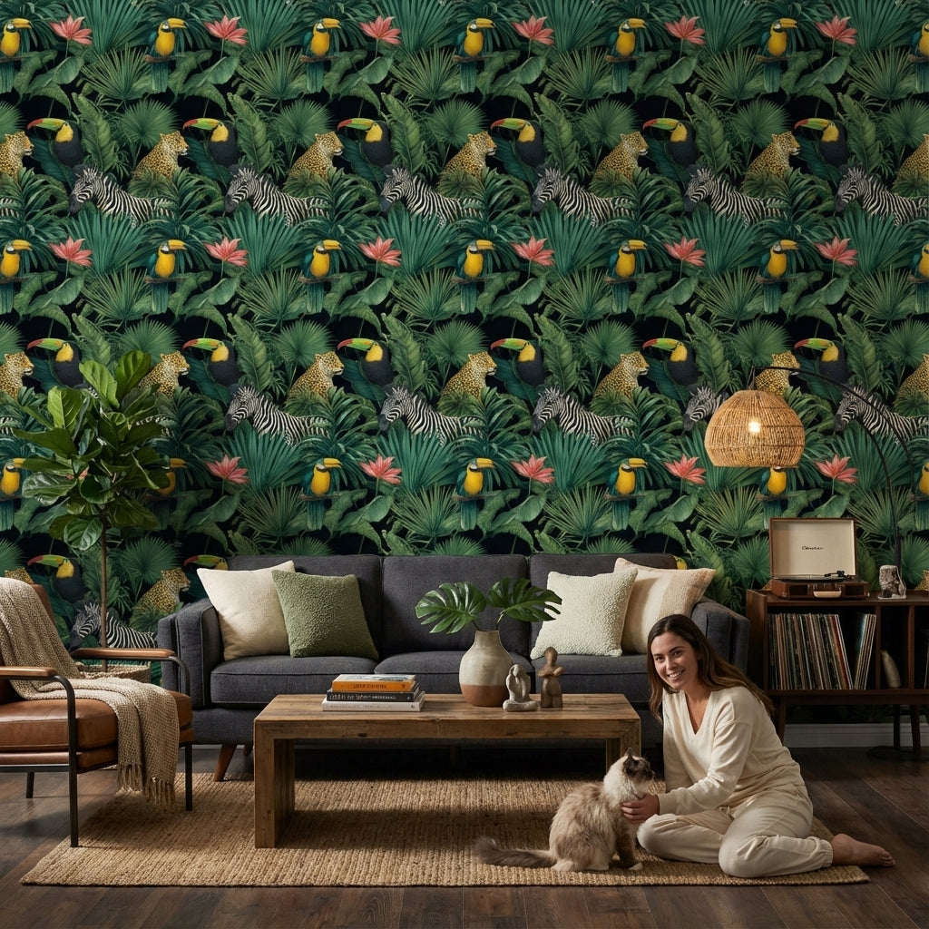 Tropical Wallpaper Jungle Animals Removable Wall Decor
