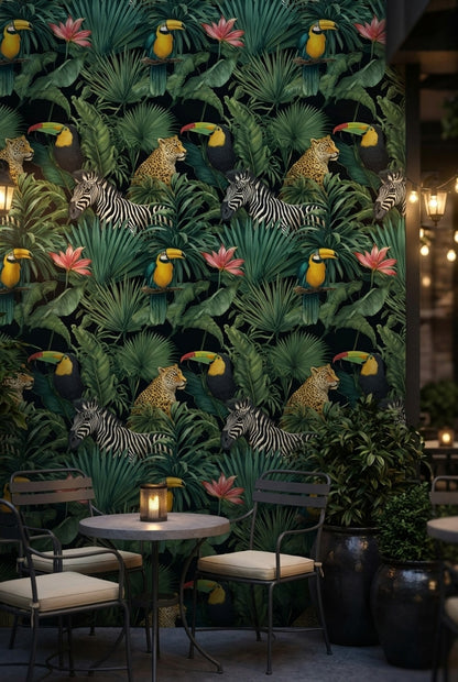 Tropical Wallpaper Jungle Animals Removable Wall Decor