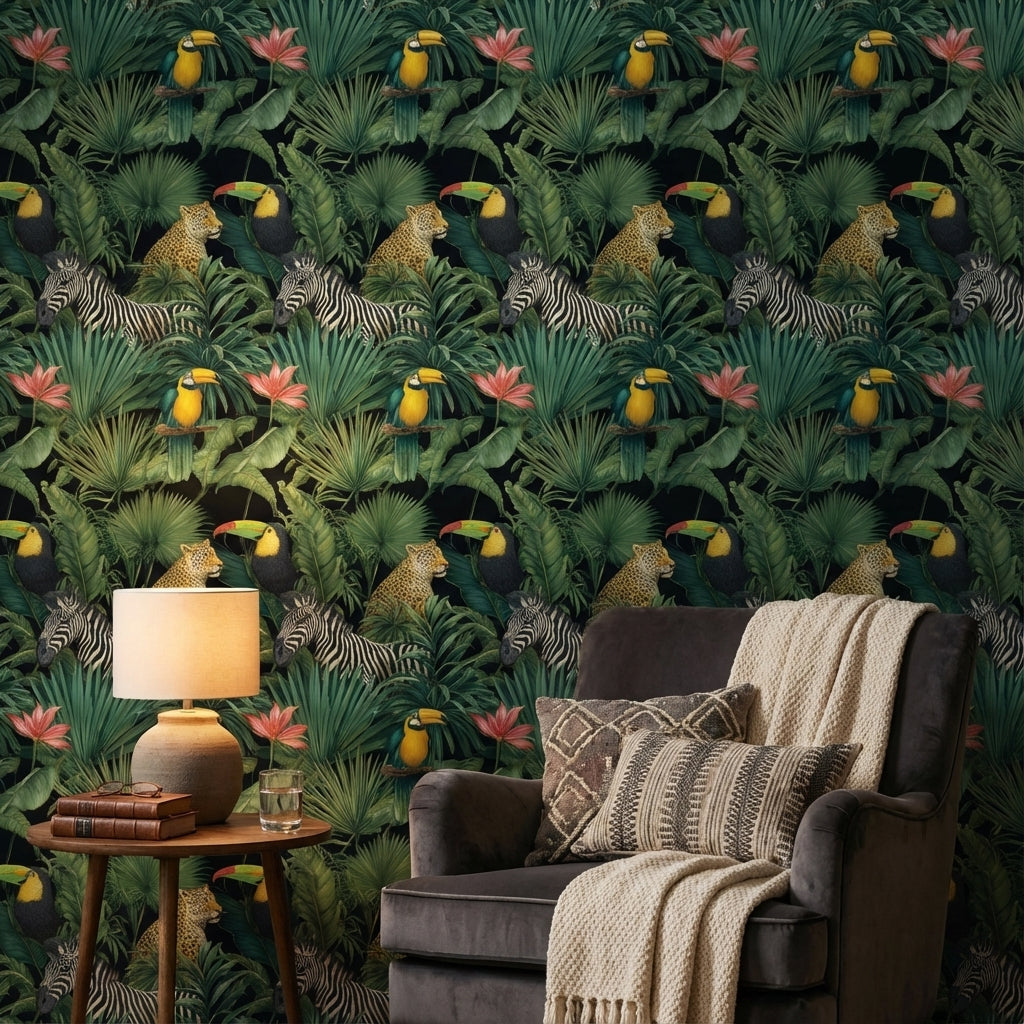 Tropical Wallpaper Jungle Animals Removable Wall Decor
