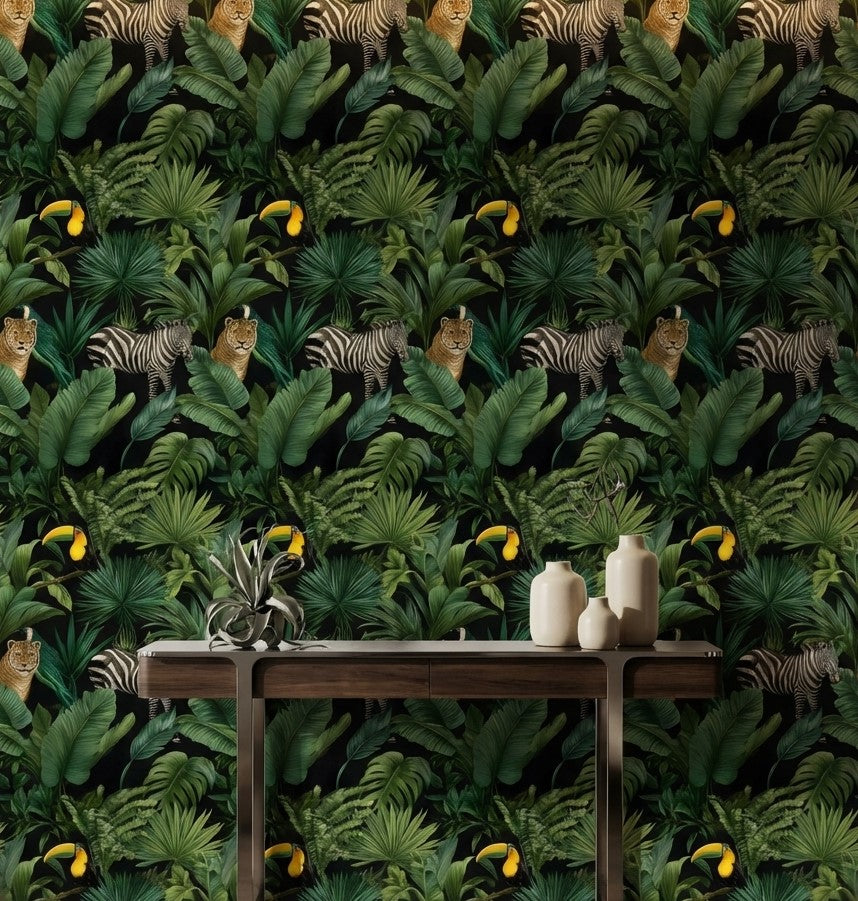 Shades Of Green Wallpaper Tropical Removable Animal Wall Mural
