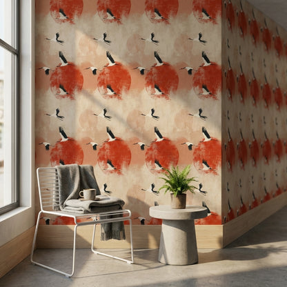 Cranes Wallpaper Modern Nature Removable Wall Decor
