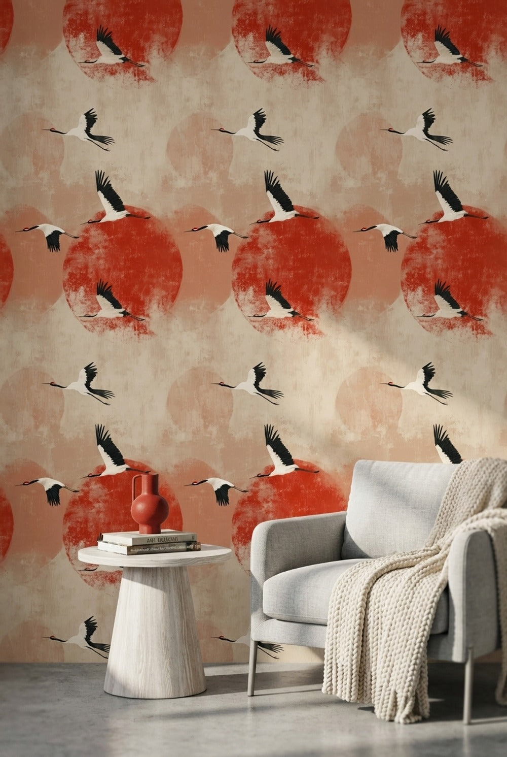Cranes Wallpaper Modern Nature Removable Wall Decor