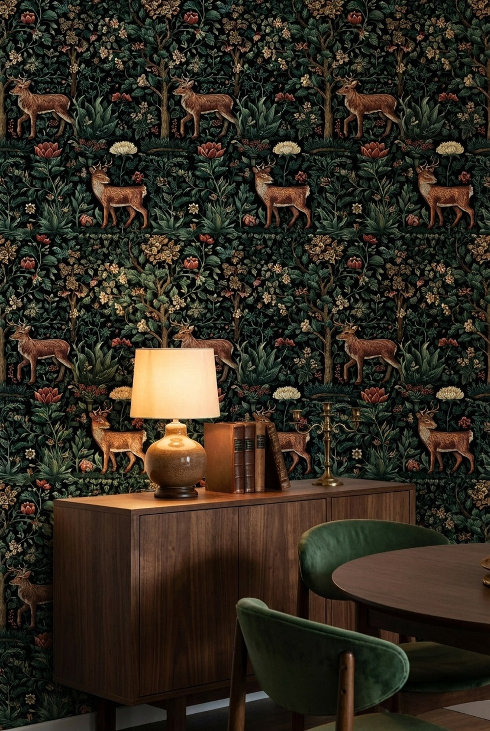Vintage Floral Wallpaper Deer Nature Wall Mural