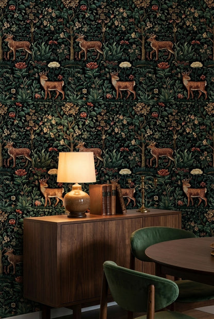 Vintage Floral Wallpaper Deer Nature Wall Mural