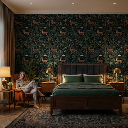 Vintage Floral Wallpaper Deer Nature Wall Mural